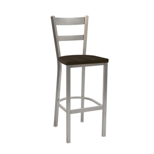 two slat barstool with wood seat and metal legs