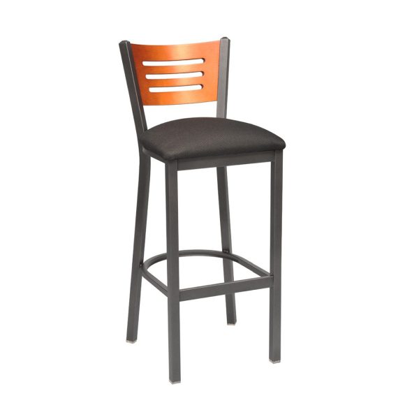 Slot wood back barstool with footrail