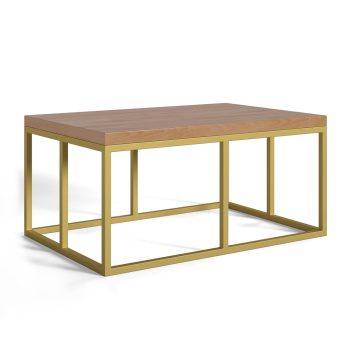 notus wood coffee table with gold metal frame