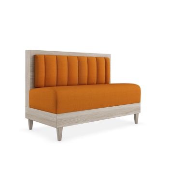 Brera commercial booth with vertical channels and wood legs