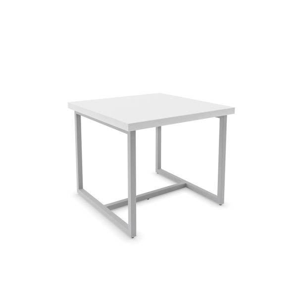 Greco commercial end table with white laminate top and metal legs