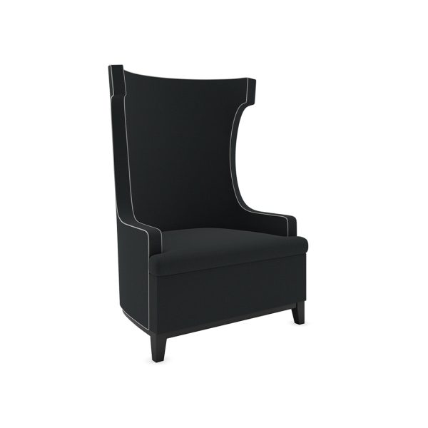 wingback commercial armchair with wood legs and contrast seam