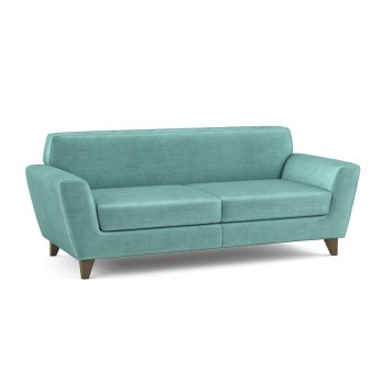 blue pacifica sofa with arms and wood tapered legs