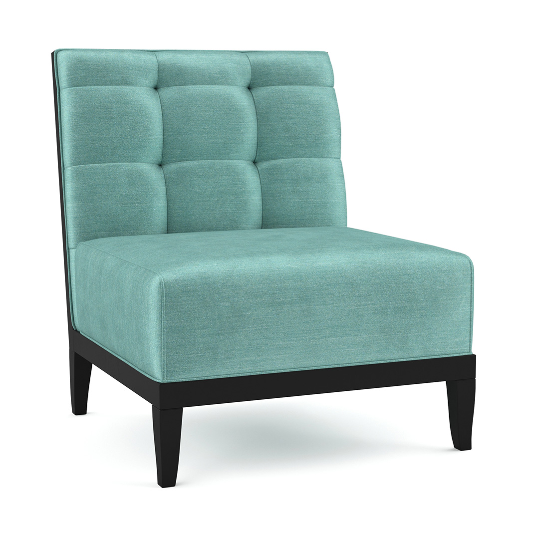 commercial chair with square tufting and wood legs