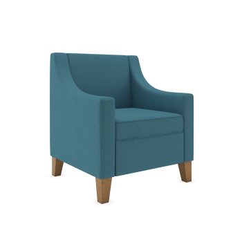 commercial armchair with sloped arms and wood legs