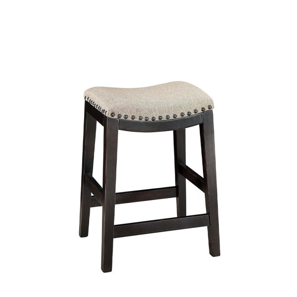 Pescadero commercial wood stool with upholstered seat with nailheads