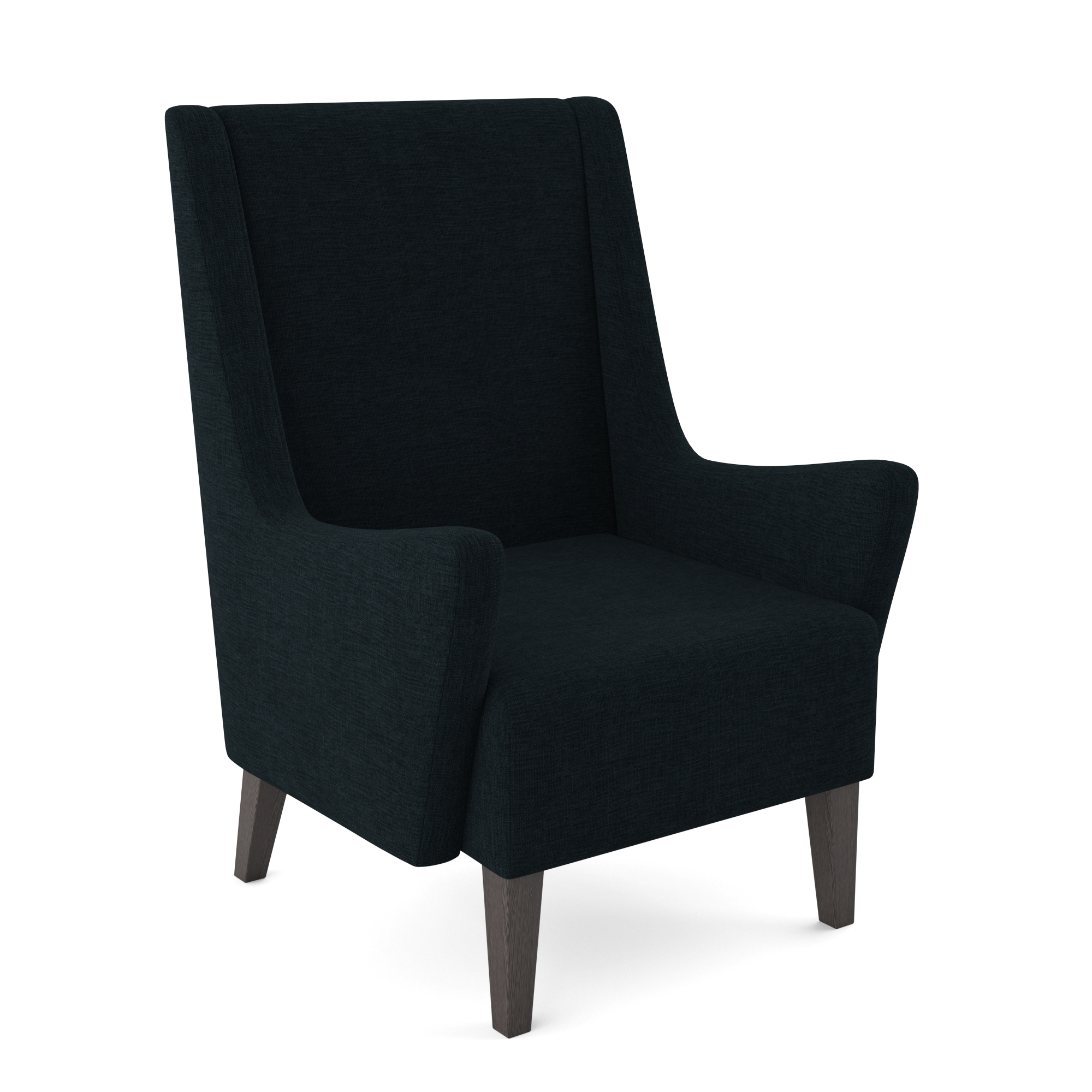 commercial lounge chair with wingback and wood legs in black