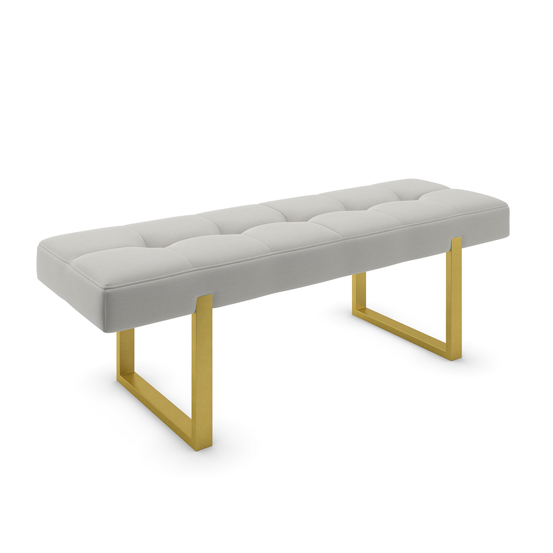 square tufted bench with metal powdercoated steel legs
