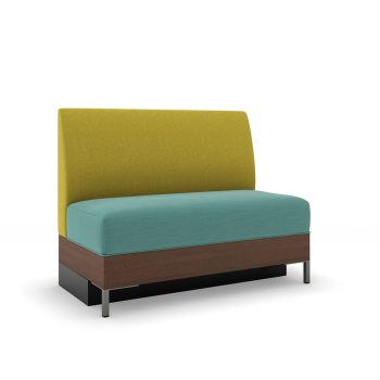 Converse booth with recessed toe kick and metal legs