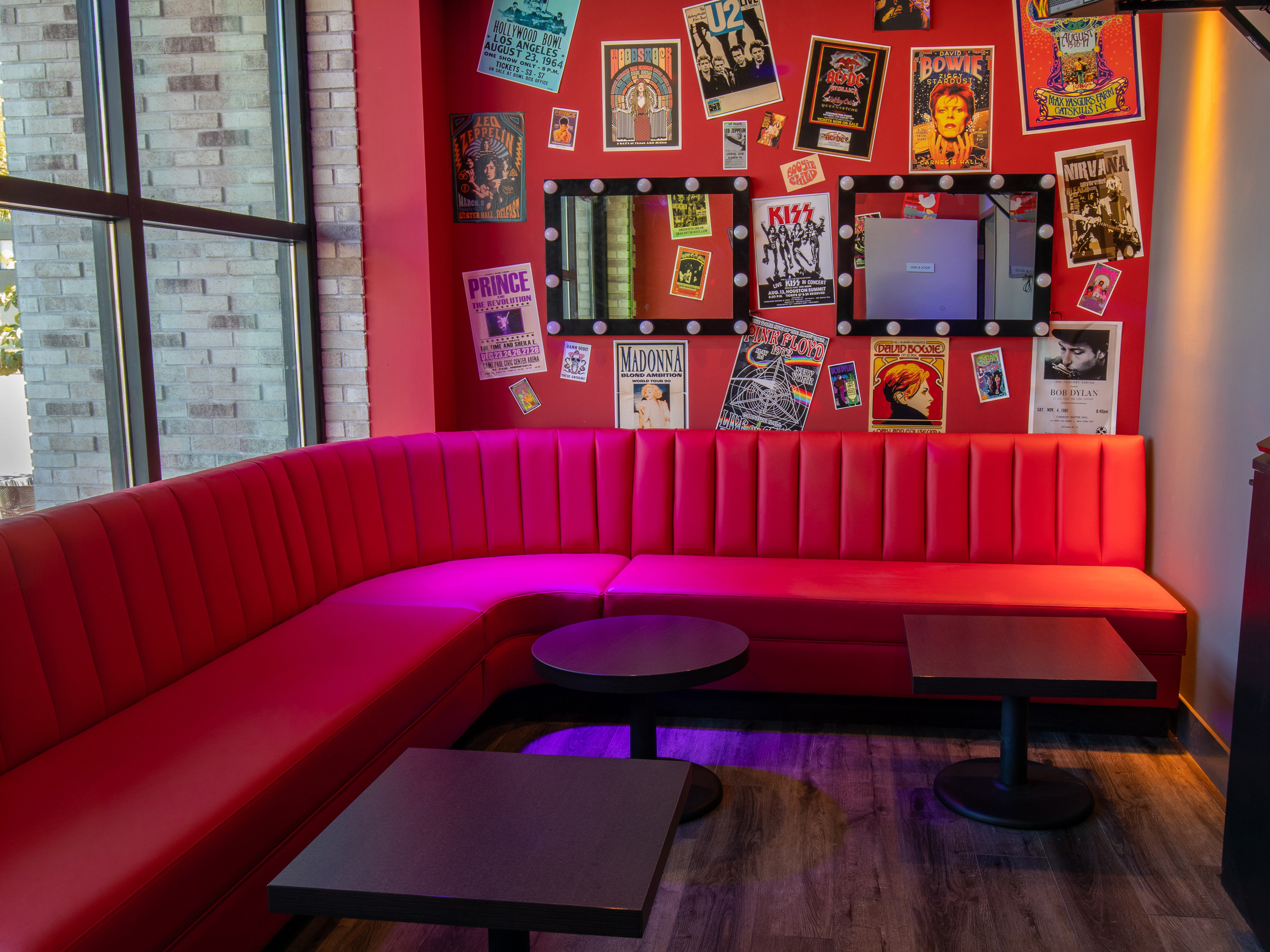 commercial hot pink banquette in private karaoke bar lounge