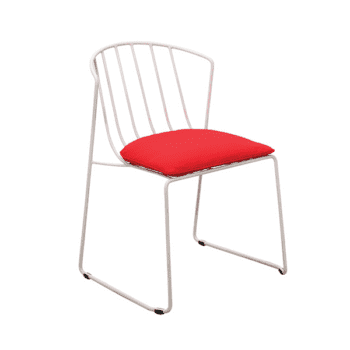 outdoor metal chair with red cushion