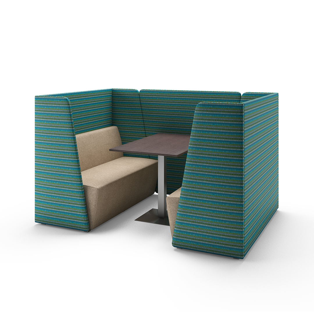 commercial seating pod with striped fabric