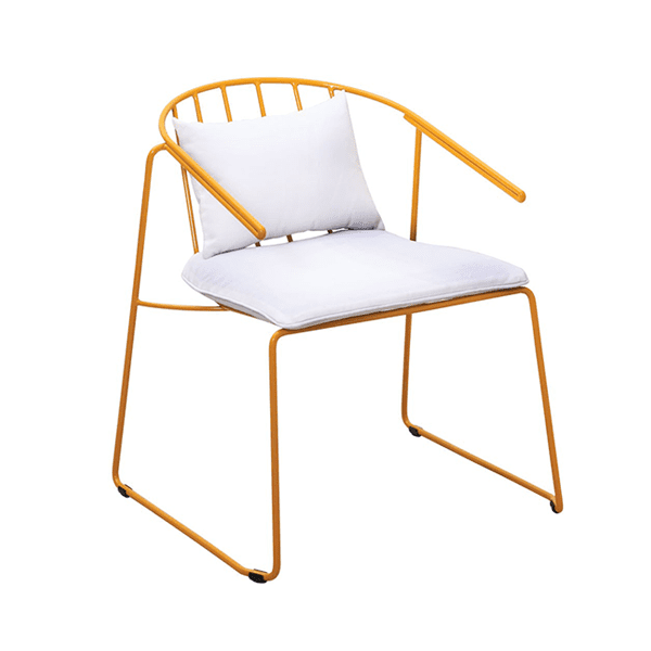 outdoor yellow metal armchair with cushions