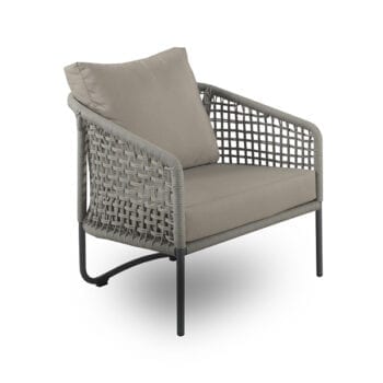 outdoor woven armchair with cushions and armrests