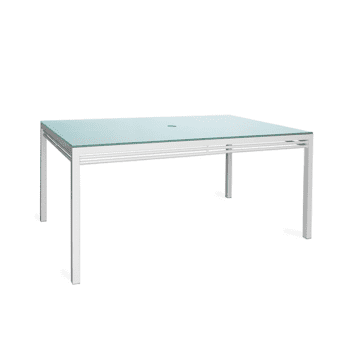 outdoor aluminum dining table with a glass top
