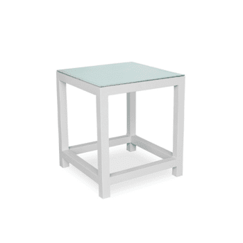 outdoor aluminum side table with a glass top
