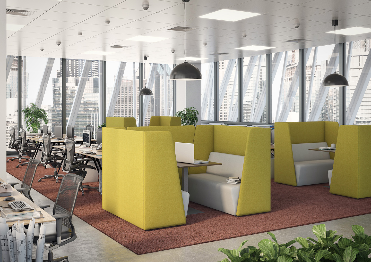 commercial seating pods in office environment