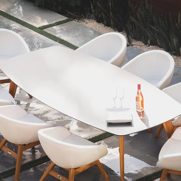 white outdoor mid century dining table