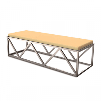 geometric metal bench with upholstered seat