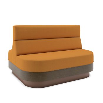 double-sided commercial booth with horizontal channels and rounded corners