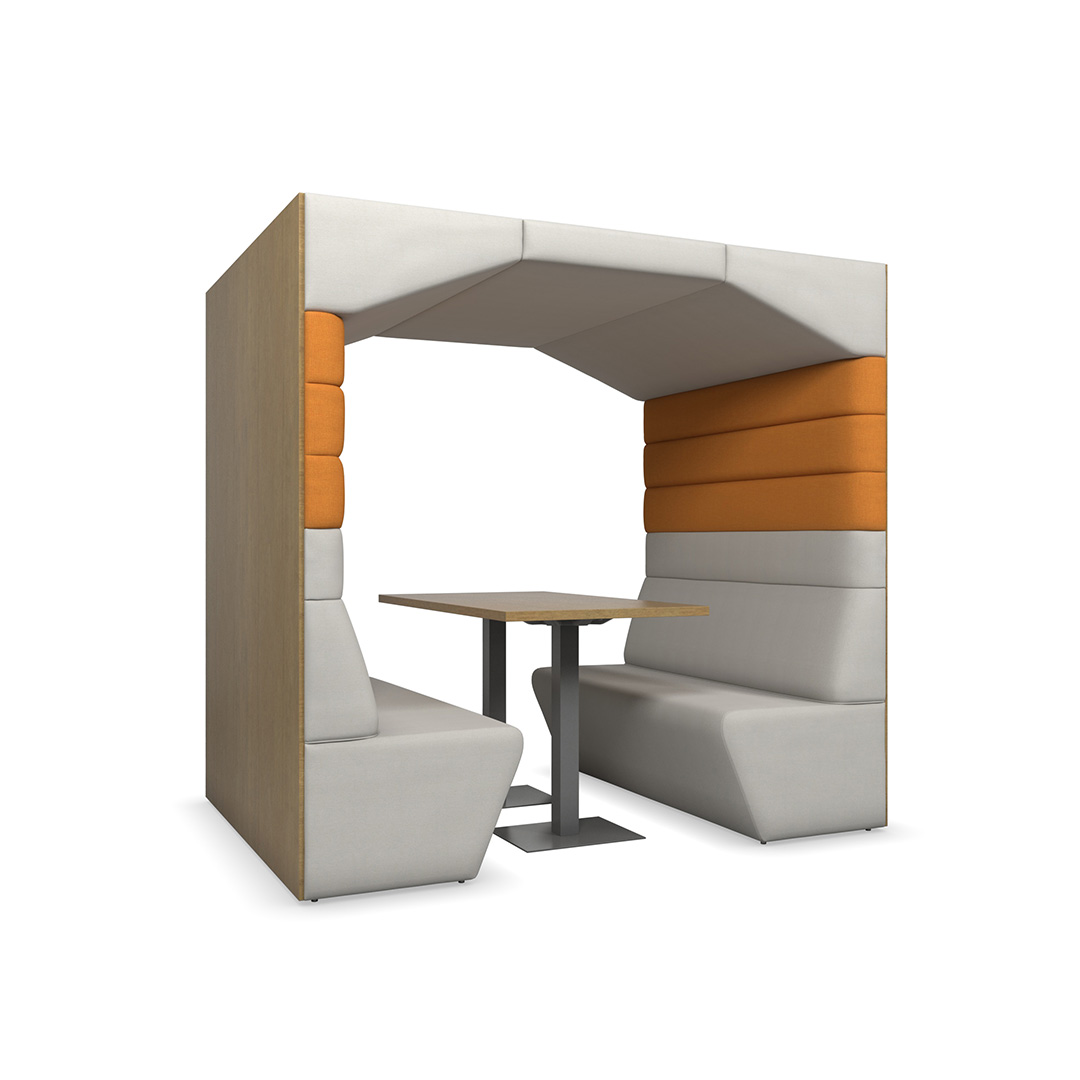 commercial seating pod with laminate back and table