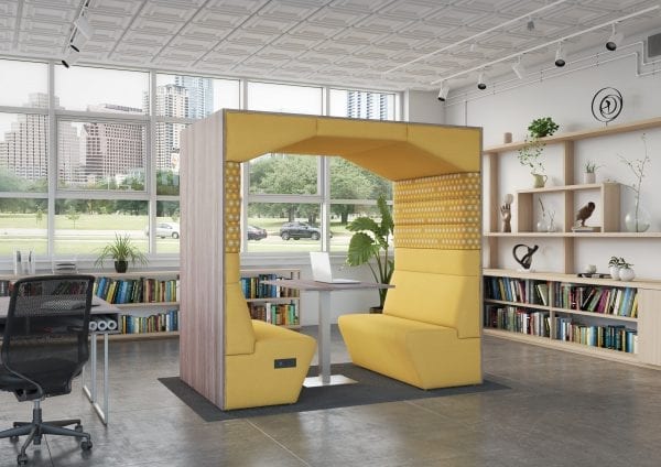 office pod with laminated outside back and power outlets