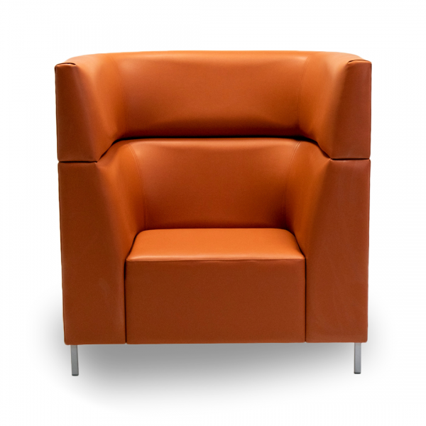 artemis club chair with horizontal panels and metal legs