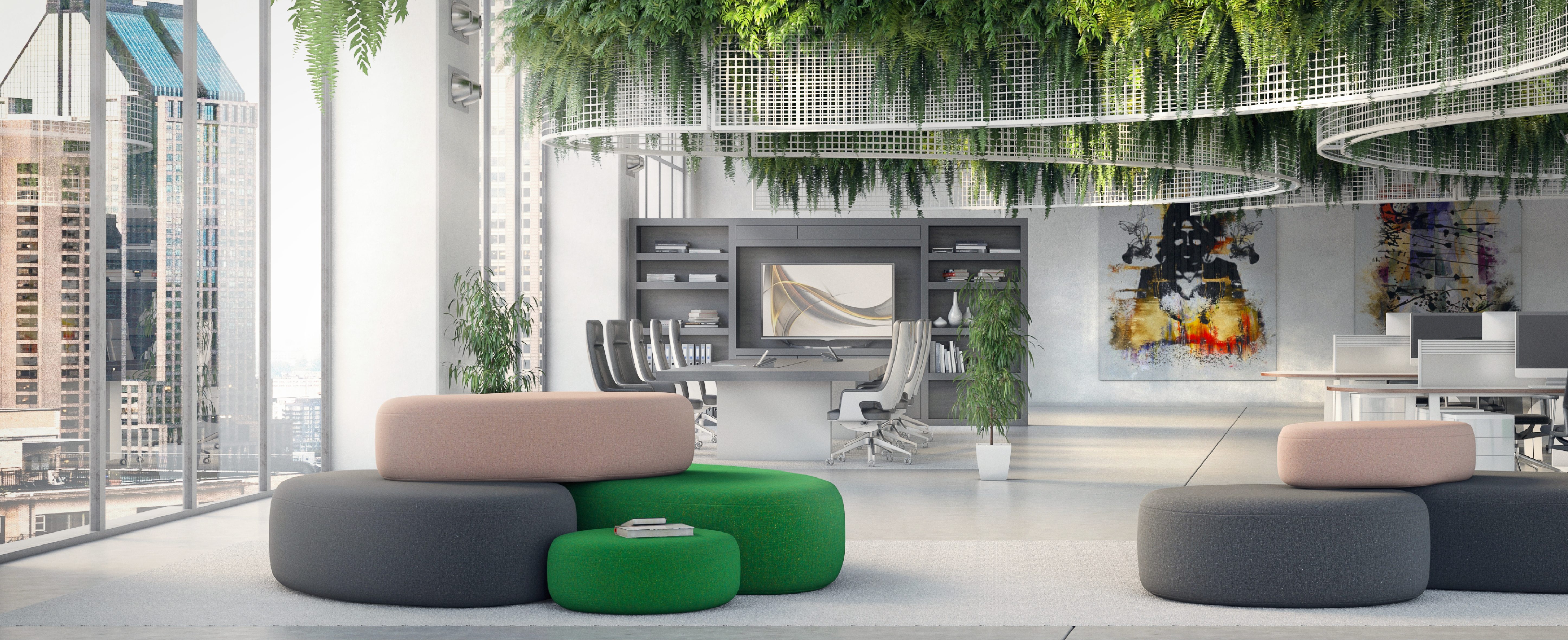 cairn ottoman seating collection in office environment