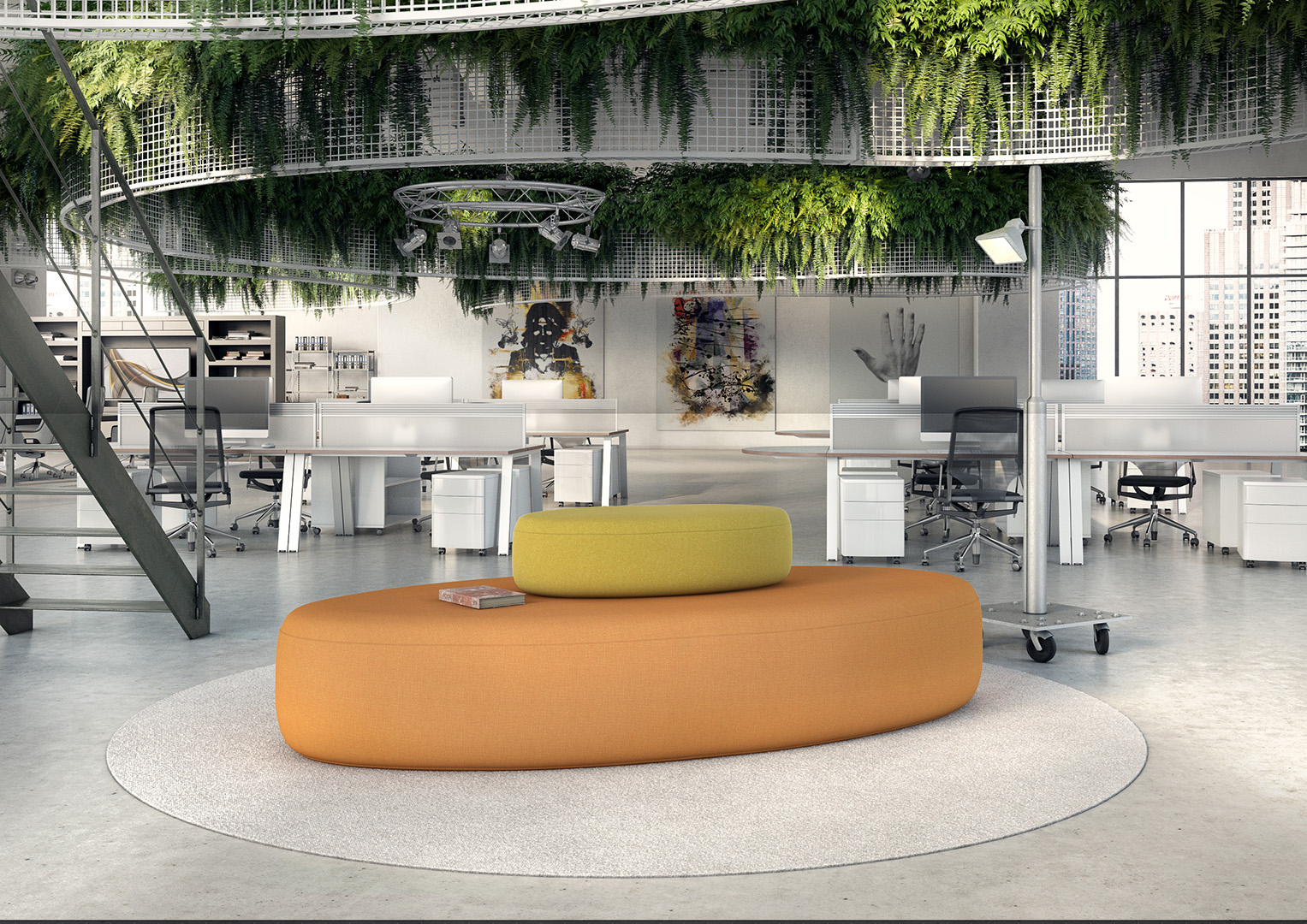 commercial stacking ottomans in workplace