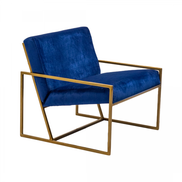 serendipity lounge chair blue with gold metal frame