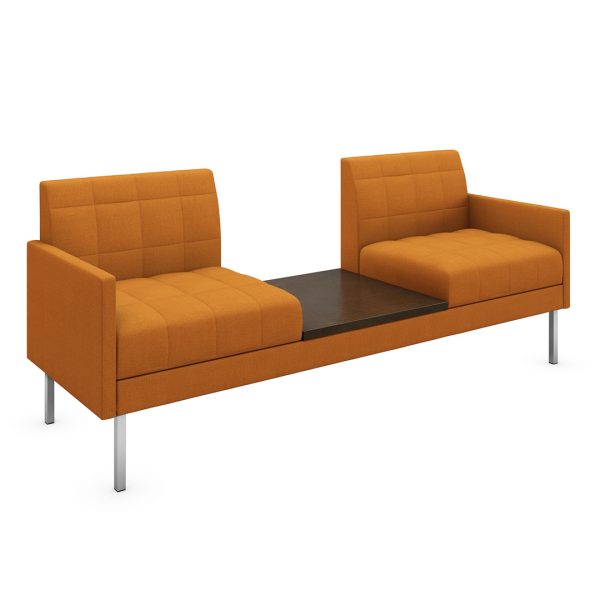 hemingway commercial sofa with builtin table and metal legs