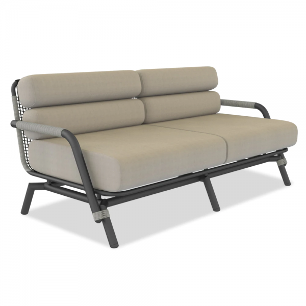 outdoor sofa with horiztonal channels and aluminum frame