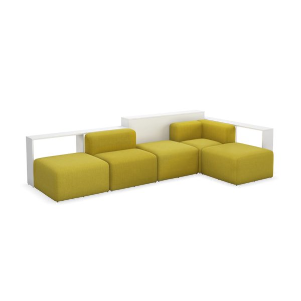 modular commercial soft seating with console tables and privacy panels