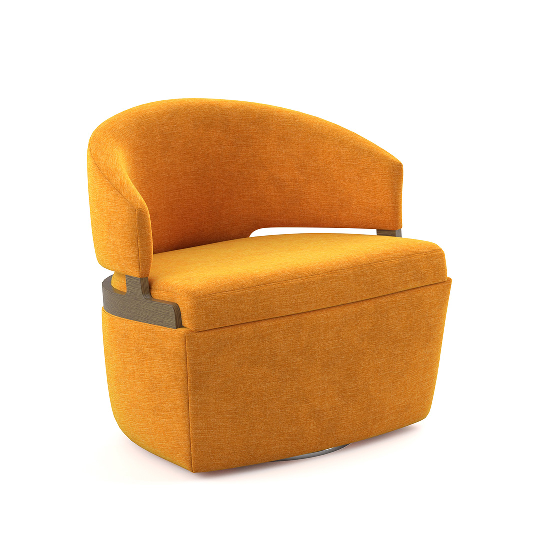 commercial lounge swivel chair with wood veneer detailing