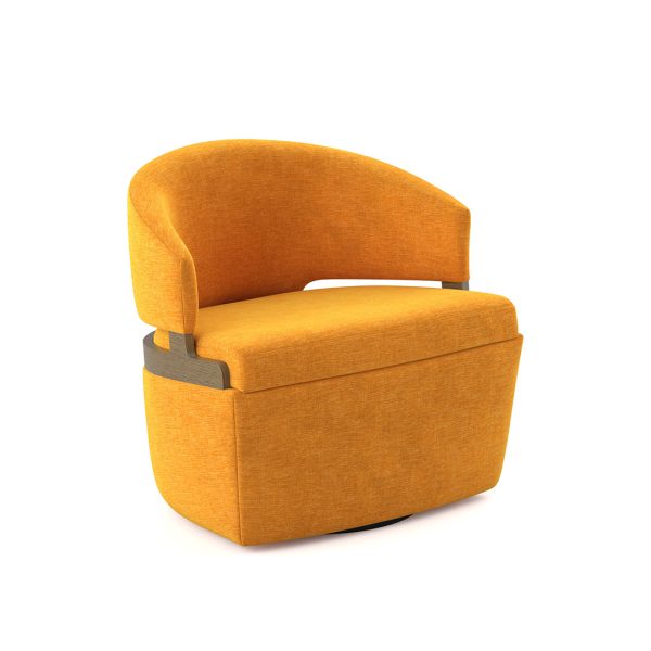 Elsie commercial lounge chair with exposed wood frame and swivel base
