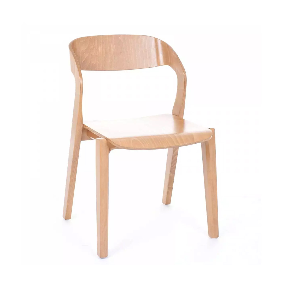 stackable commercial wood dining chair in light stain