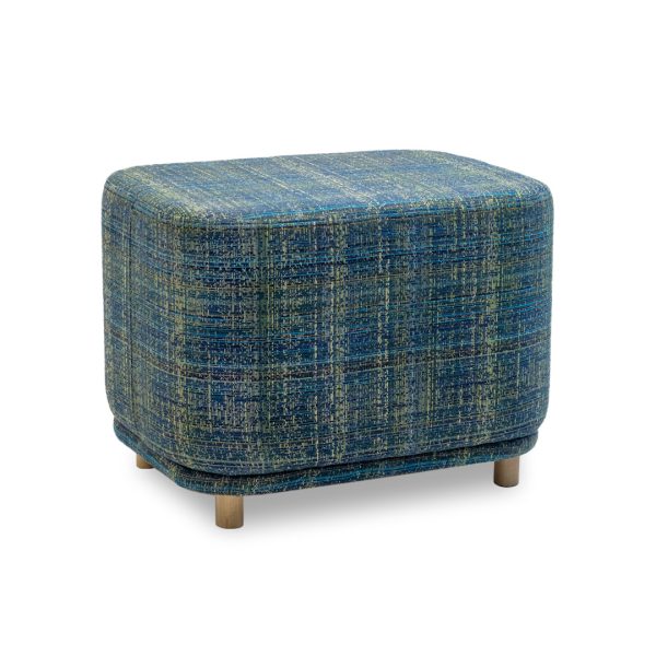 plaid square upholstered commercial ottoman with round wood legs
