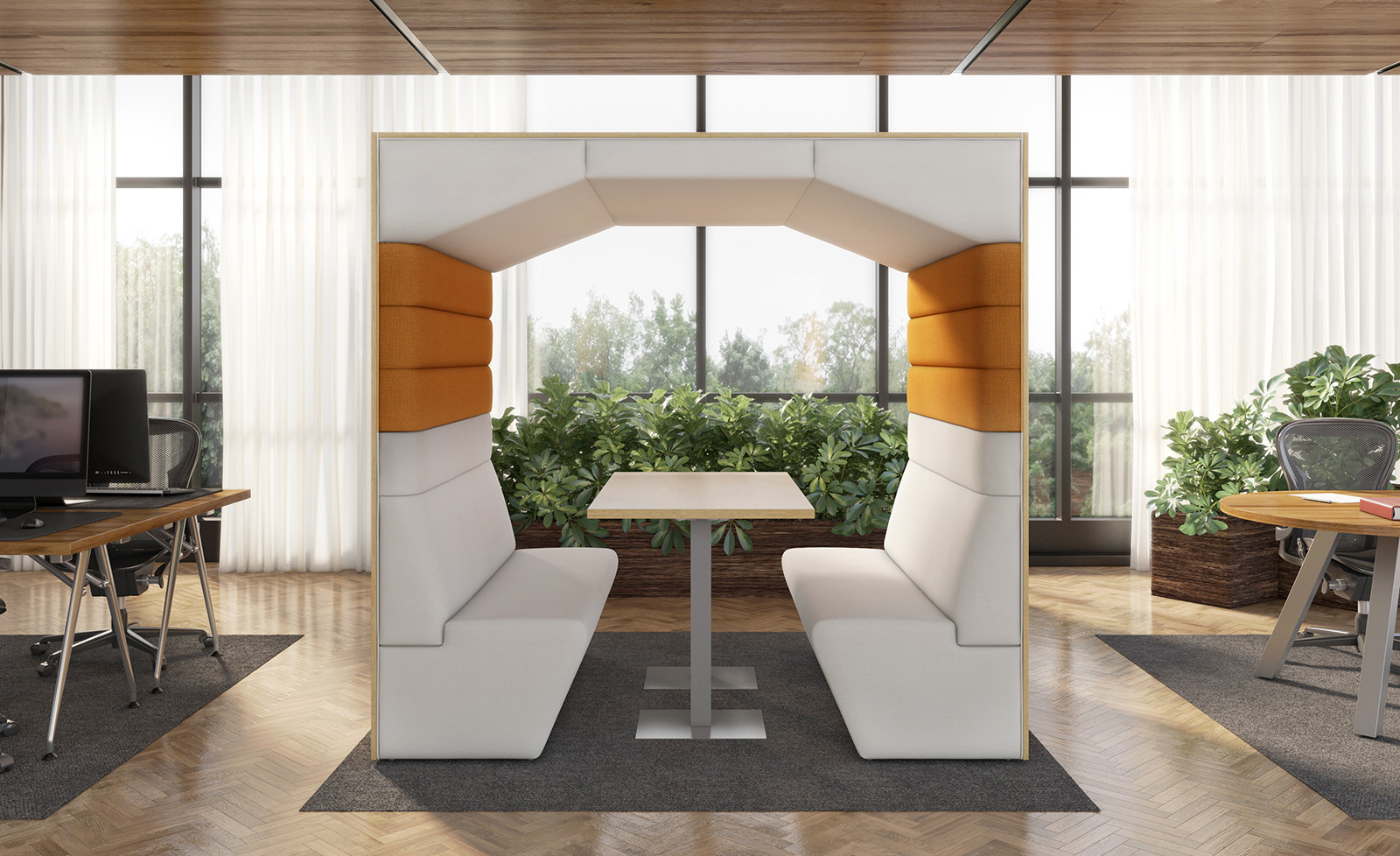 Alistair seating pod with table in office environment