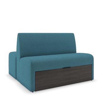 commercial booth with builtin storage drawer