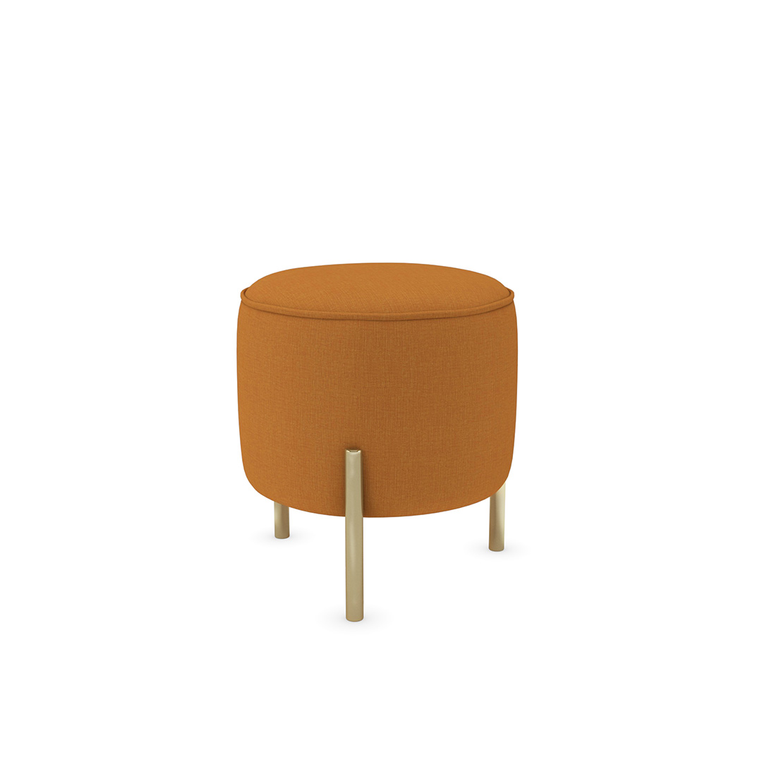 round commercial ottoman with gold frame legs