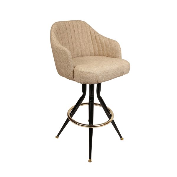 Chanlor metal upholstered barstool with vertical channels and a gold footring