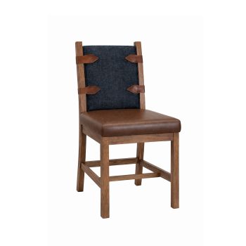 Lafayette commercial wood dining chair with leather strap detail