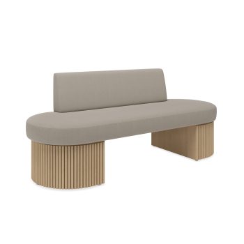 venue industries talum bench, full upholstered bench, tambour panel on base and toekick.